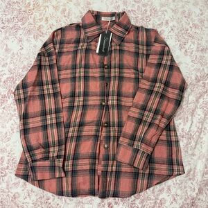 NWT Pink and Brown Plaid Flannel Shirt